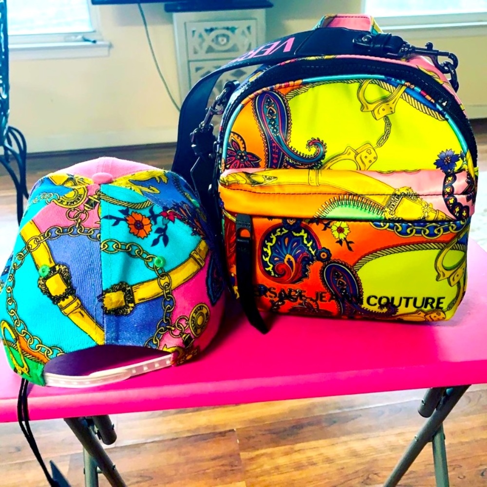 Versace backpack and hat